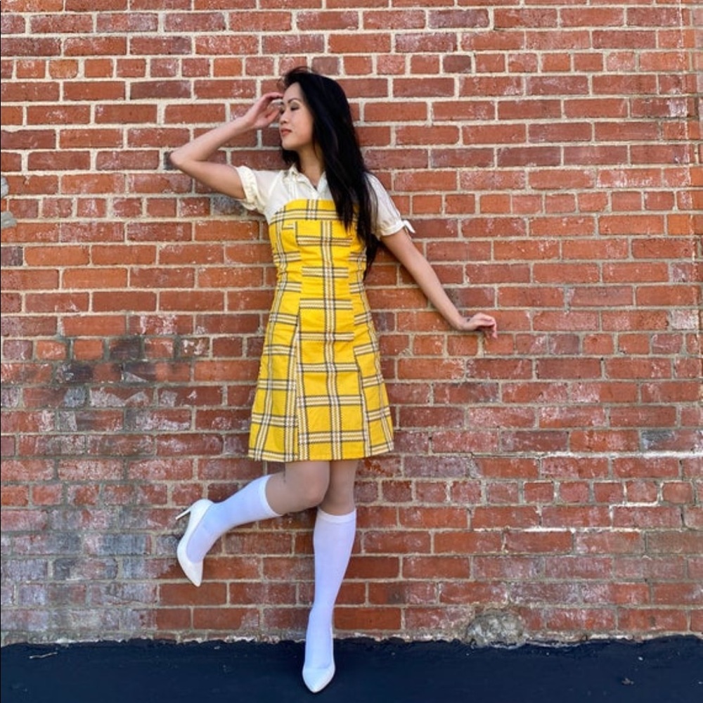 Clueless Cher Inspired Yellow Plaid Print Dress